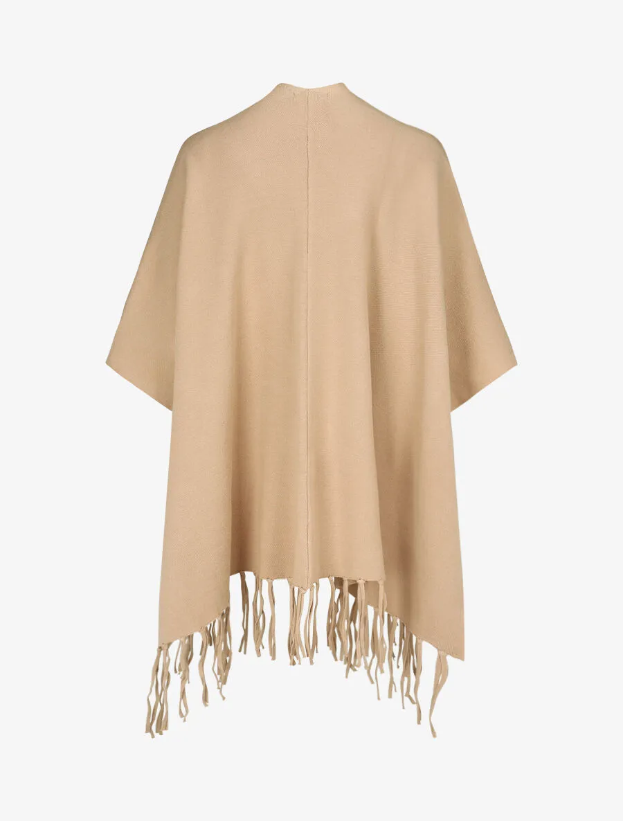 Poncho uni et franges - Camel