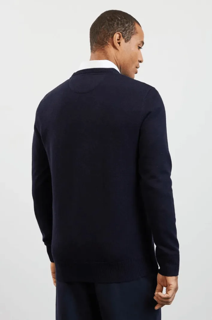 Pull col rond Eden Park marine en laine