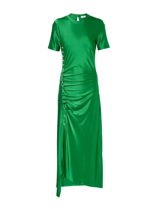 Rabanne Robe drapée longue vert émeraude