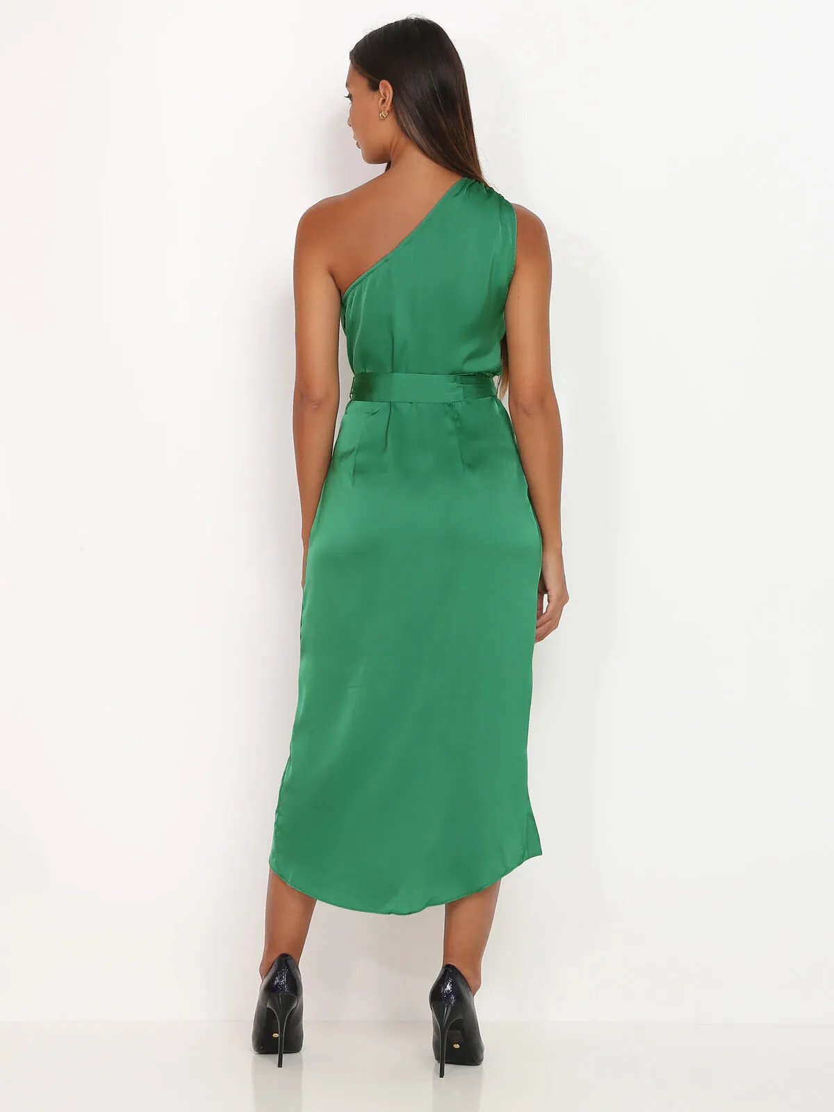 Robe asymétrique satinée- Vert