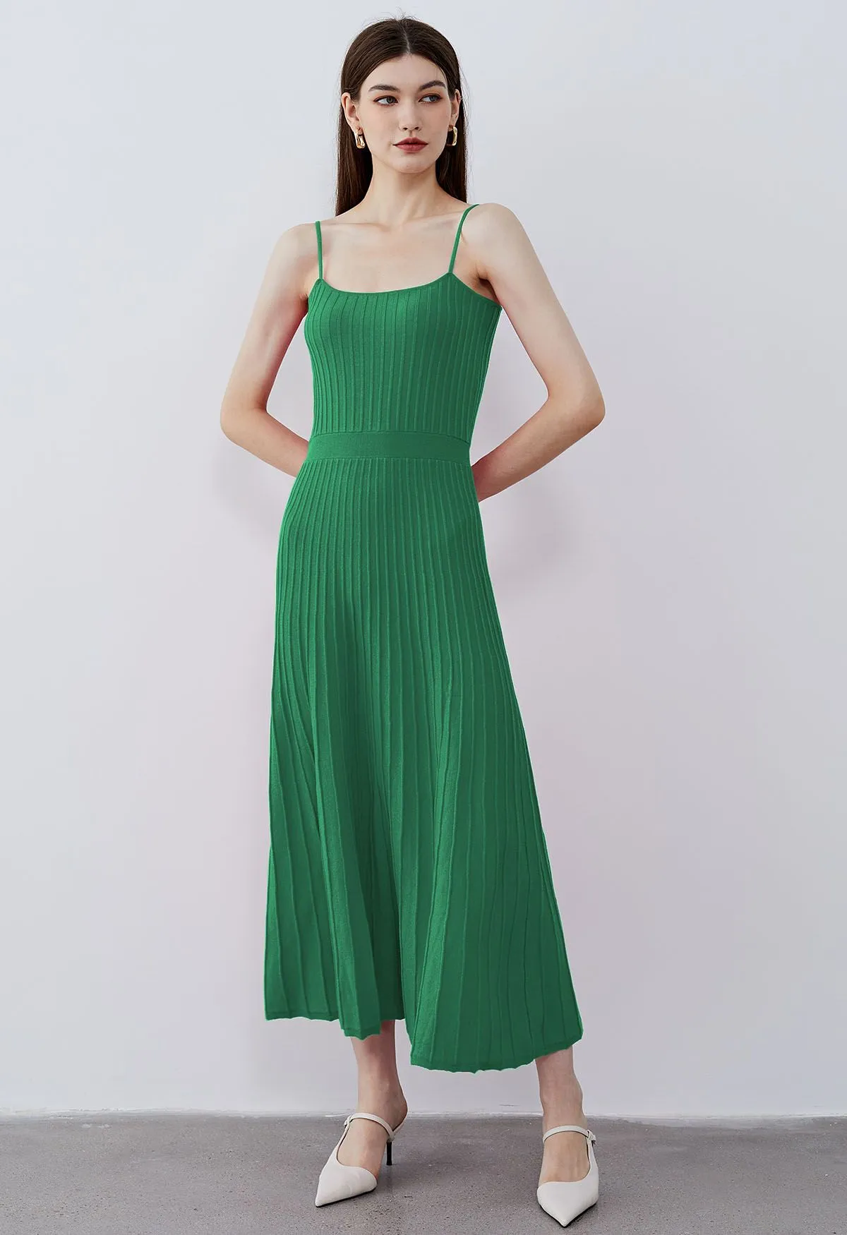 Robe caraco en maille plissée unie en vert