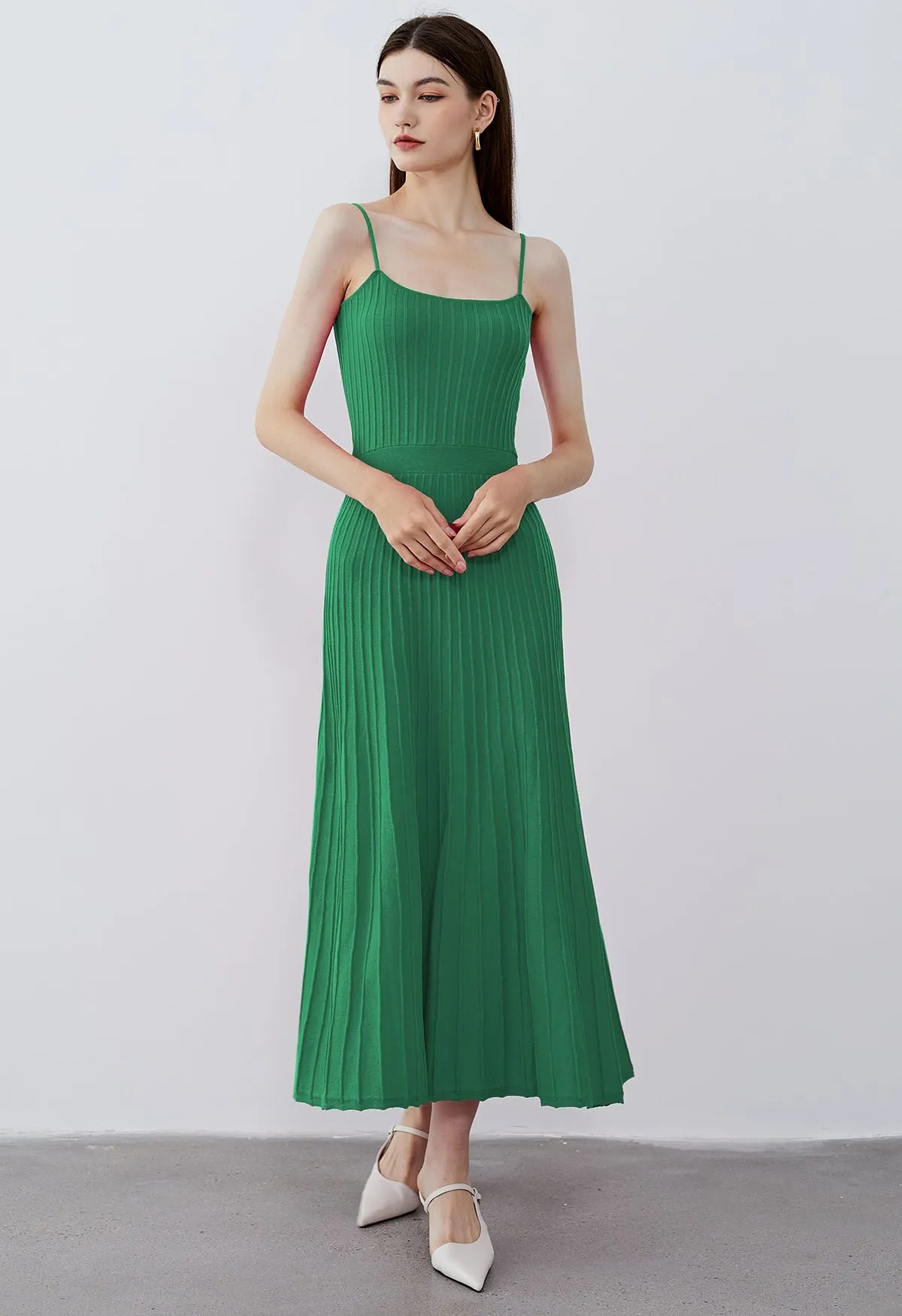 Robe caraco en maille plissée unie en vert