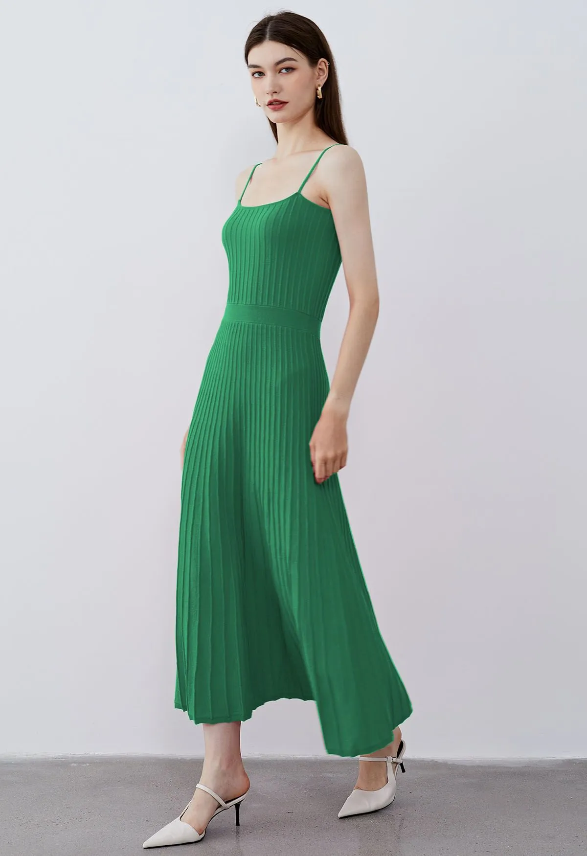 Robe caraco en maille plissée unie en vert