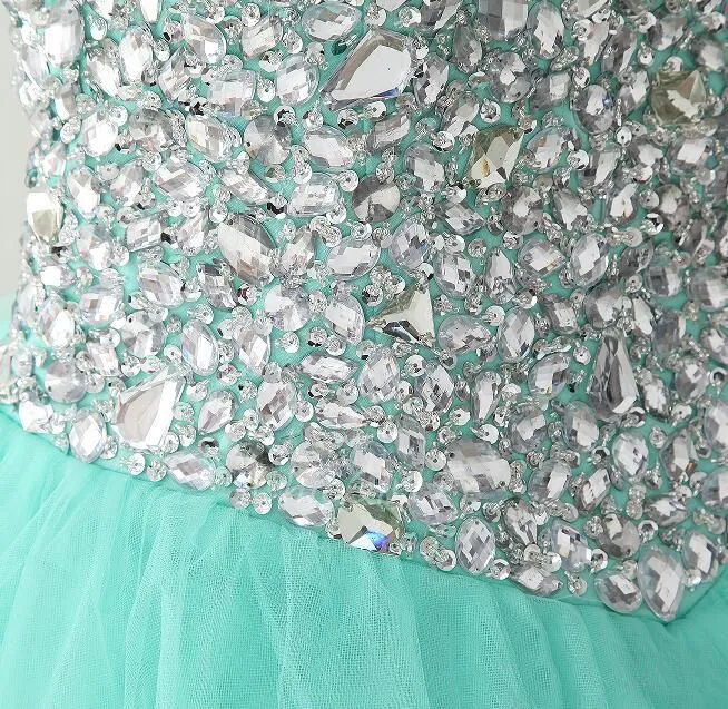 Robe De Bal Scintillante Longue Vert d'eau Tulle Strass Bandeau