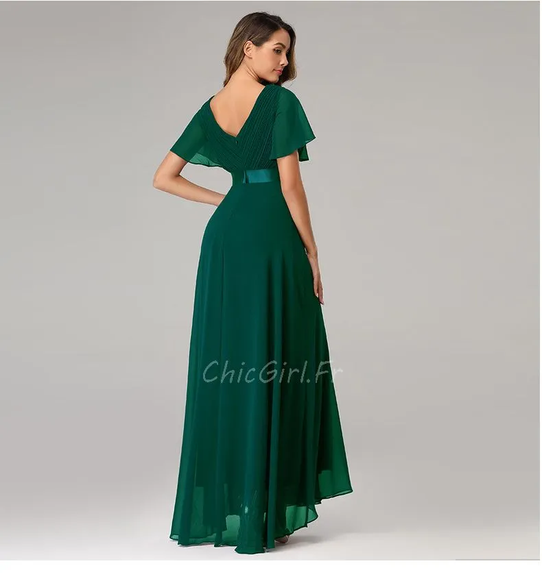 Robe De Soirée Style Empire Longue Vert Bouteille Manche Papillon