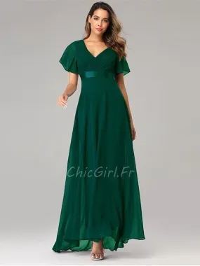 Robe De Soirée Style Empire Longue Vert Bouteille Manche Papillon