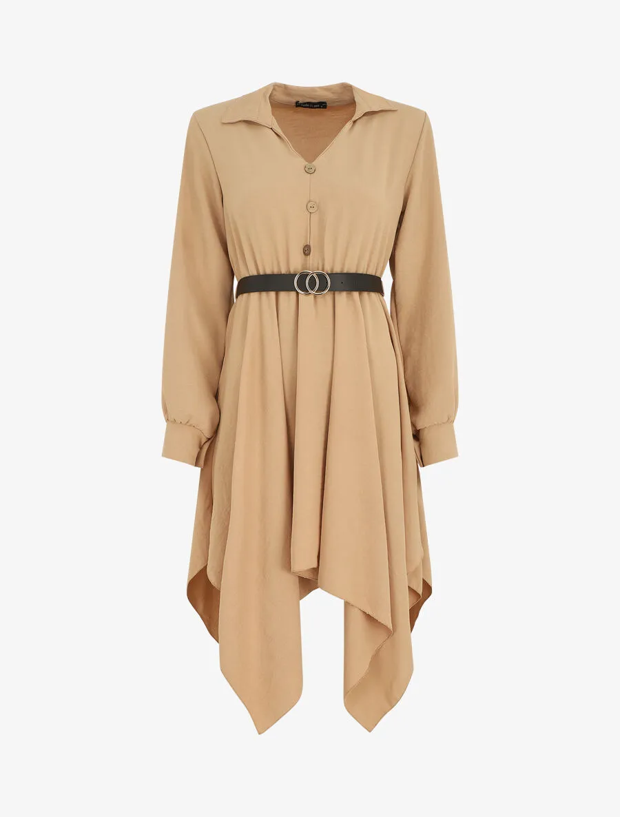 Robe longue asymétrique unie - Camel