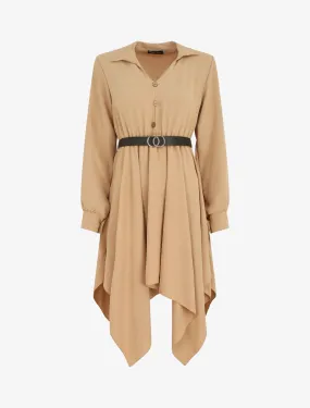 Robe longue asymétrique unie - Camel