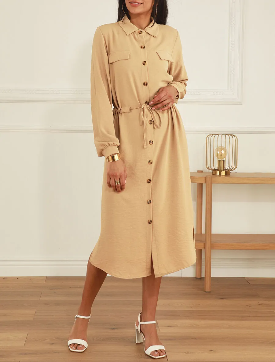 Robe longue fluide boutonnée - Camel