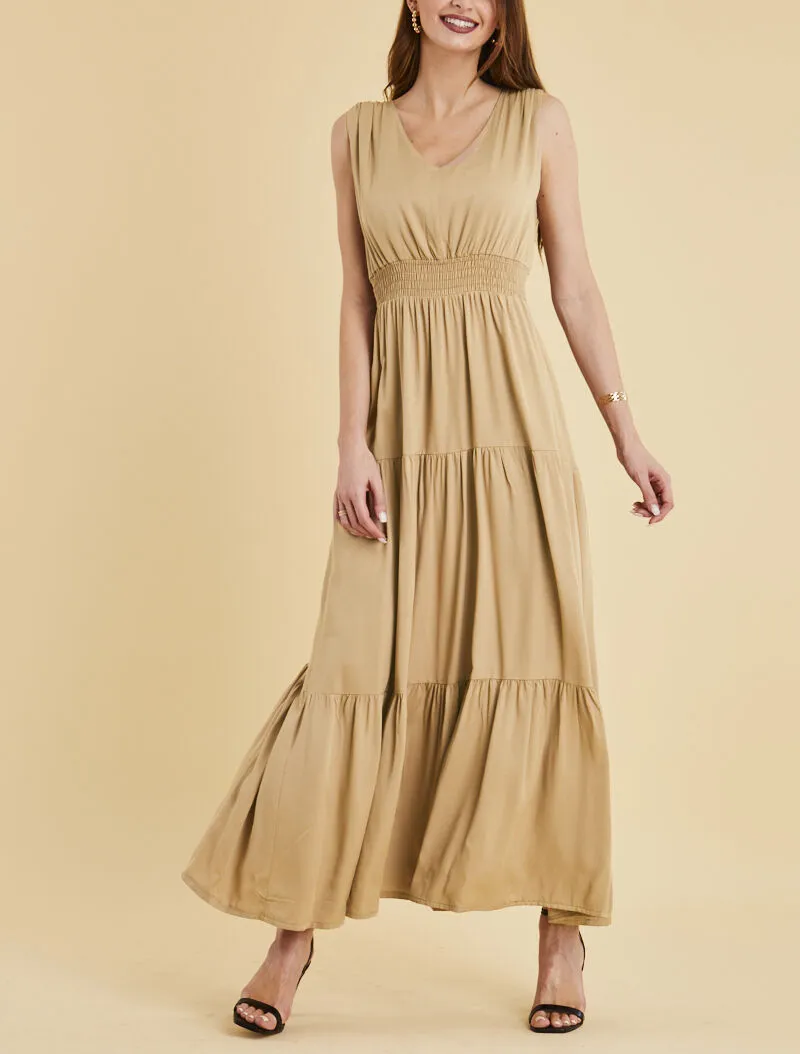 Robe longue sans manches - camel