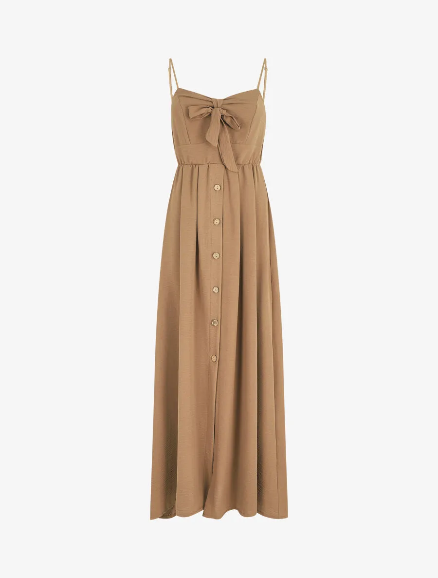 Robe longue unie boutonnée - Camel