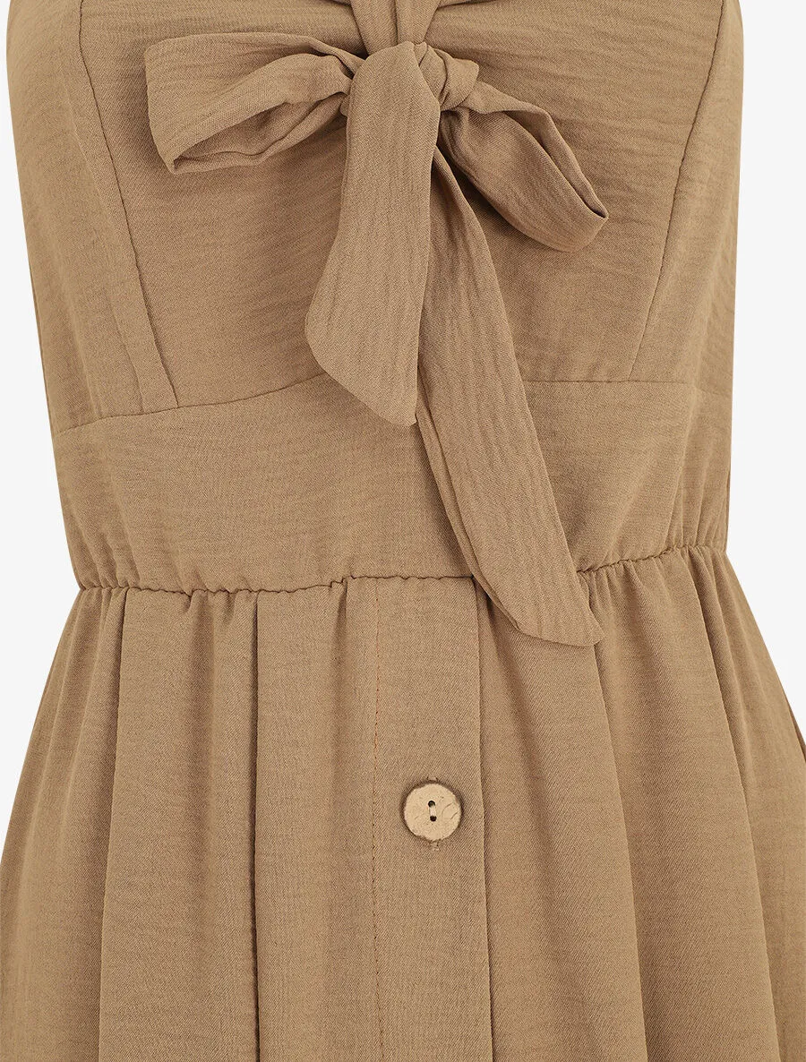 Robe longue unie boutonnée - Camel