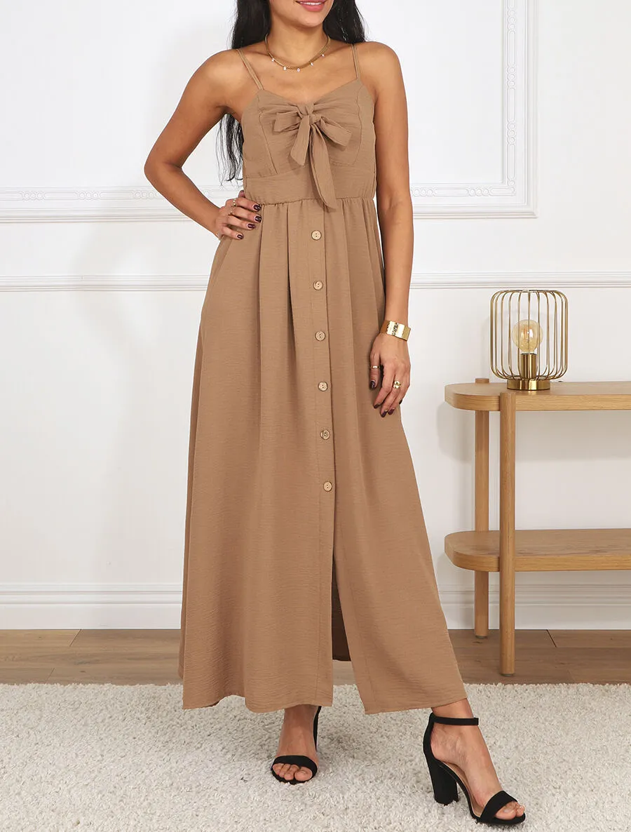 Robe longue unie boutonnée - Camel