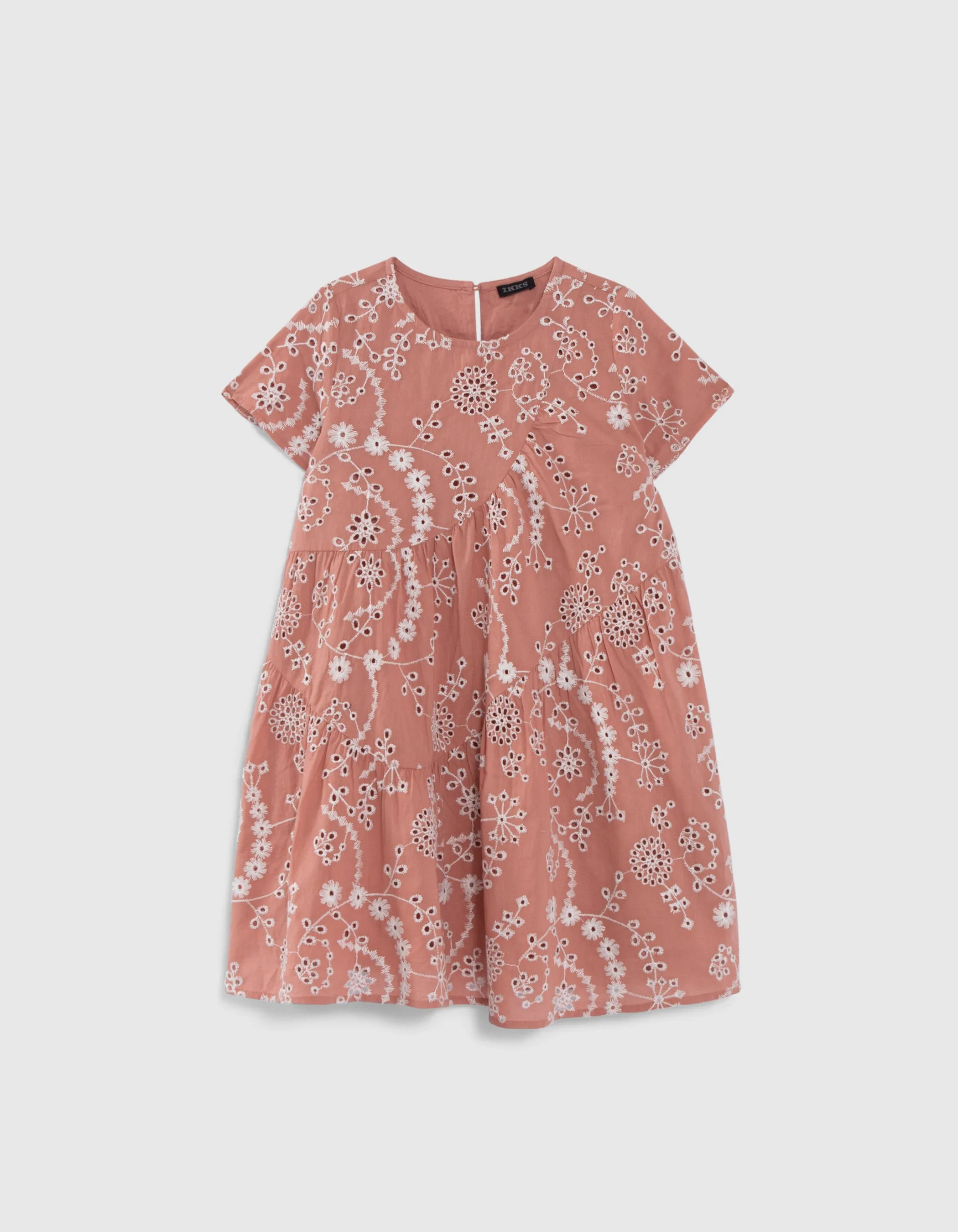 Robe vieux rose coton bio broderies fleurs fille