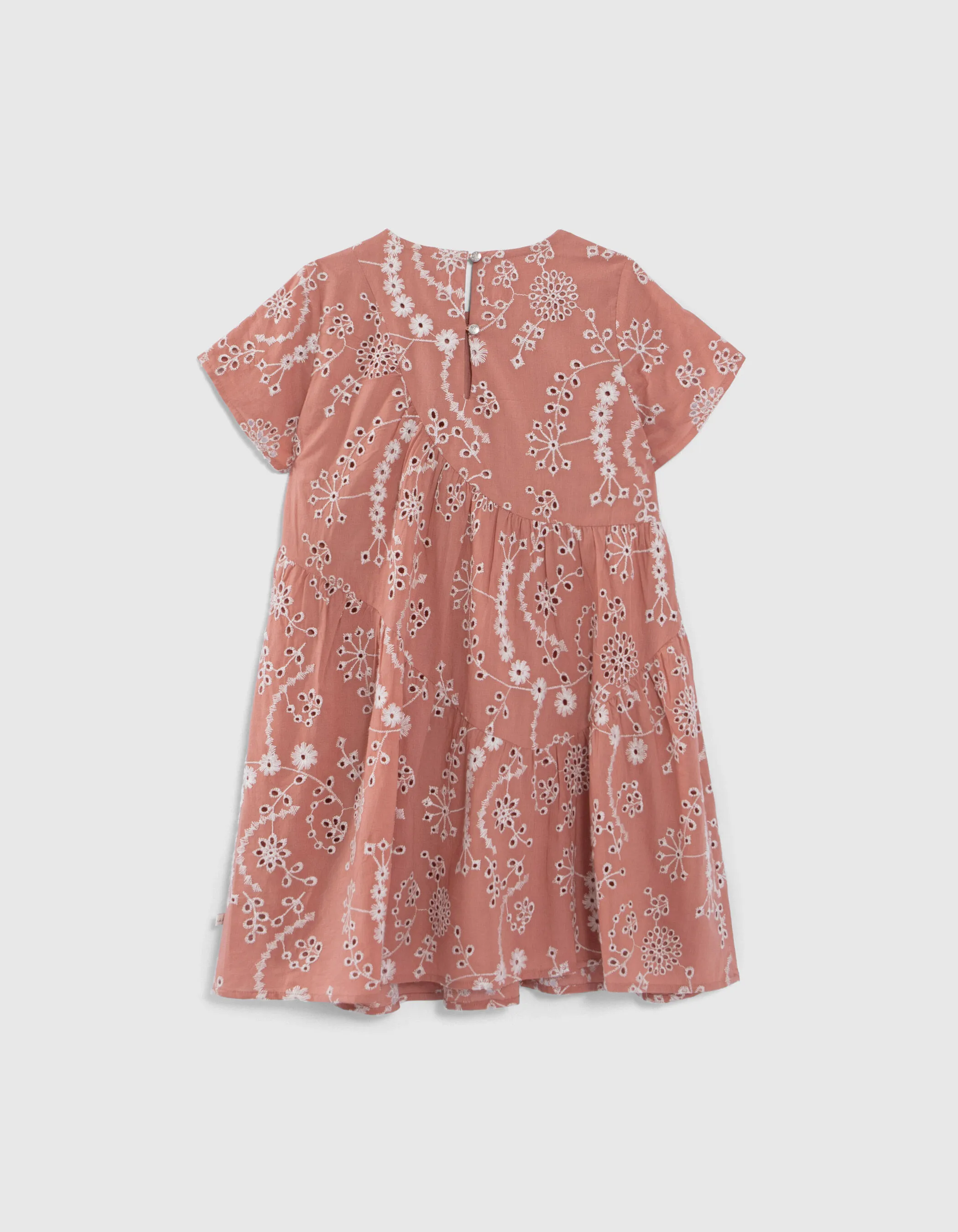 Robe vieux rose coton bio broderies fleurs fille