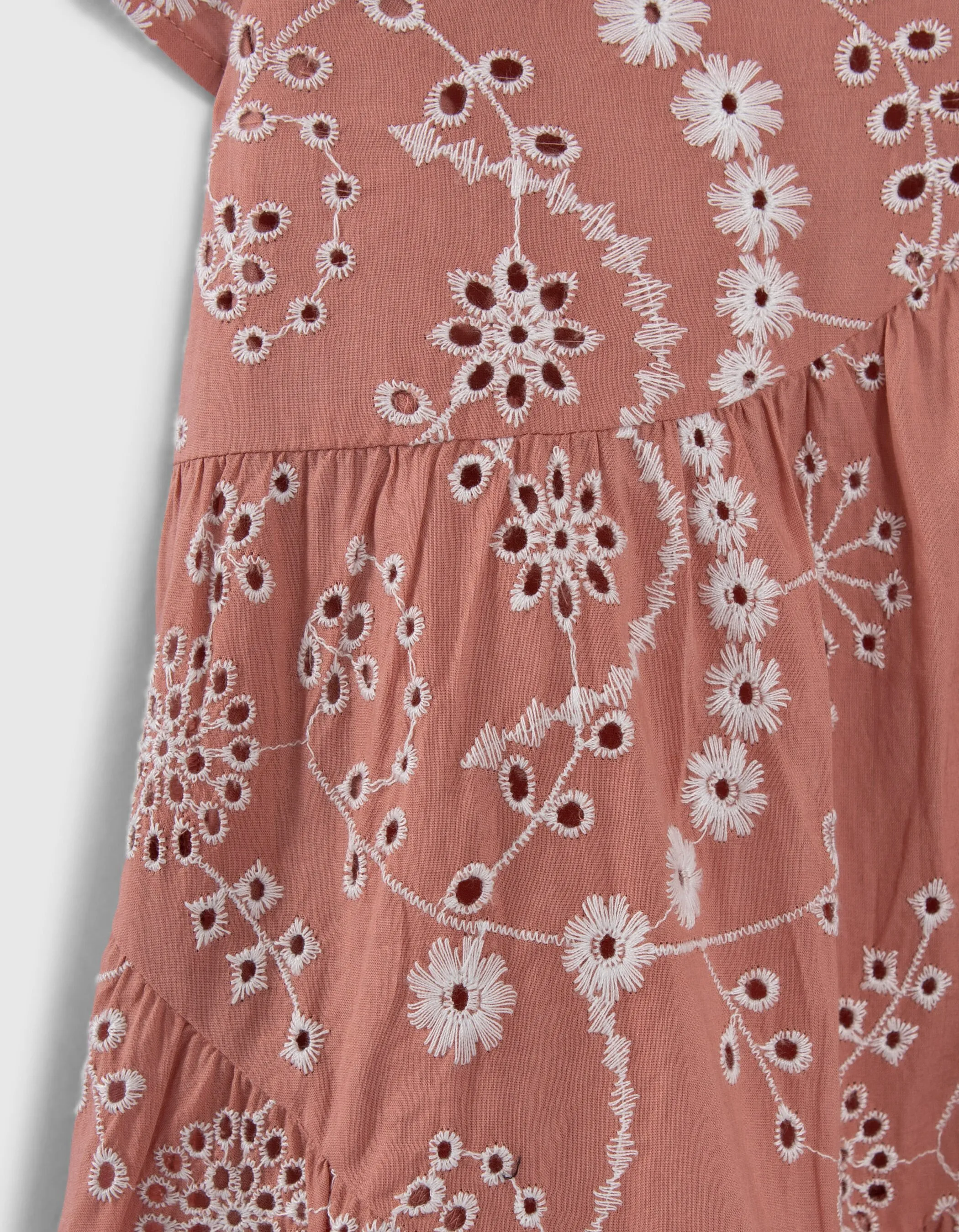 Robe vieux rose coton bio broderies fleurs fille