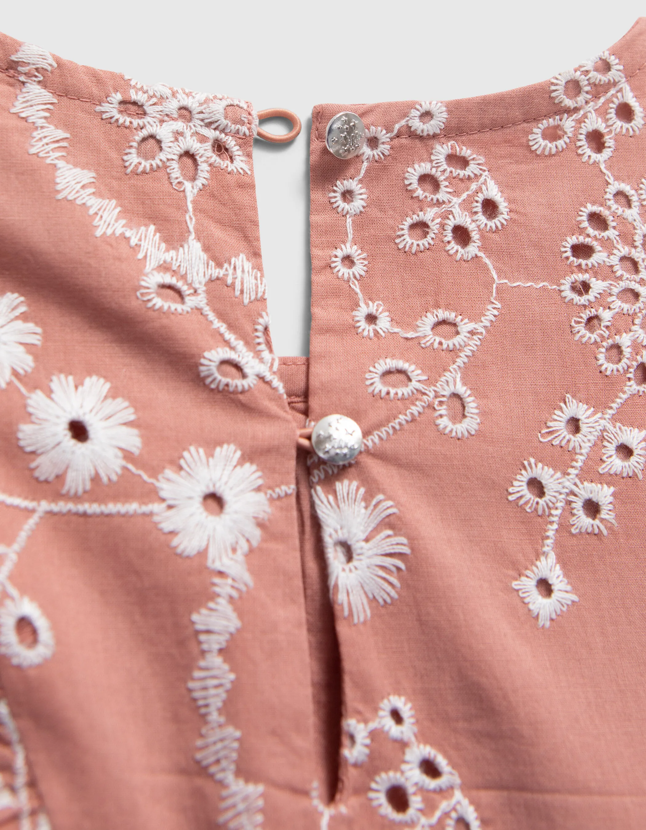 Robe vieux rose coton bio broderies fleurs fille