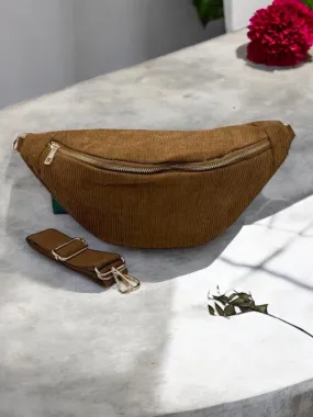 Sac banane velours cotelé camel