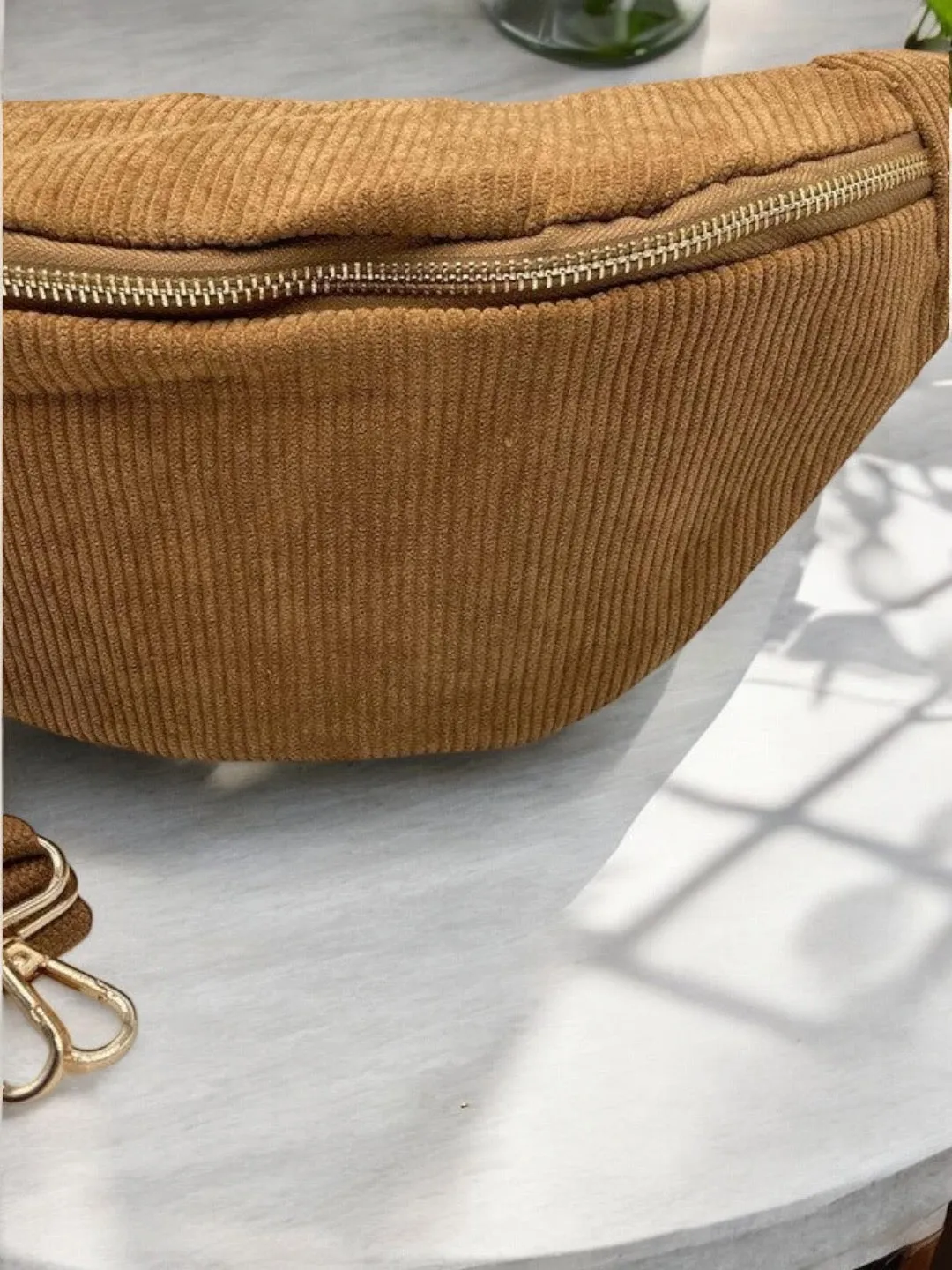 Sac banane velours cotelé camel