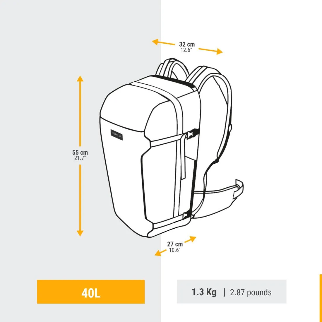 Sac à dos de voyage 40l - travel 500 organizer