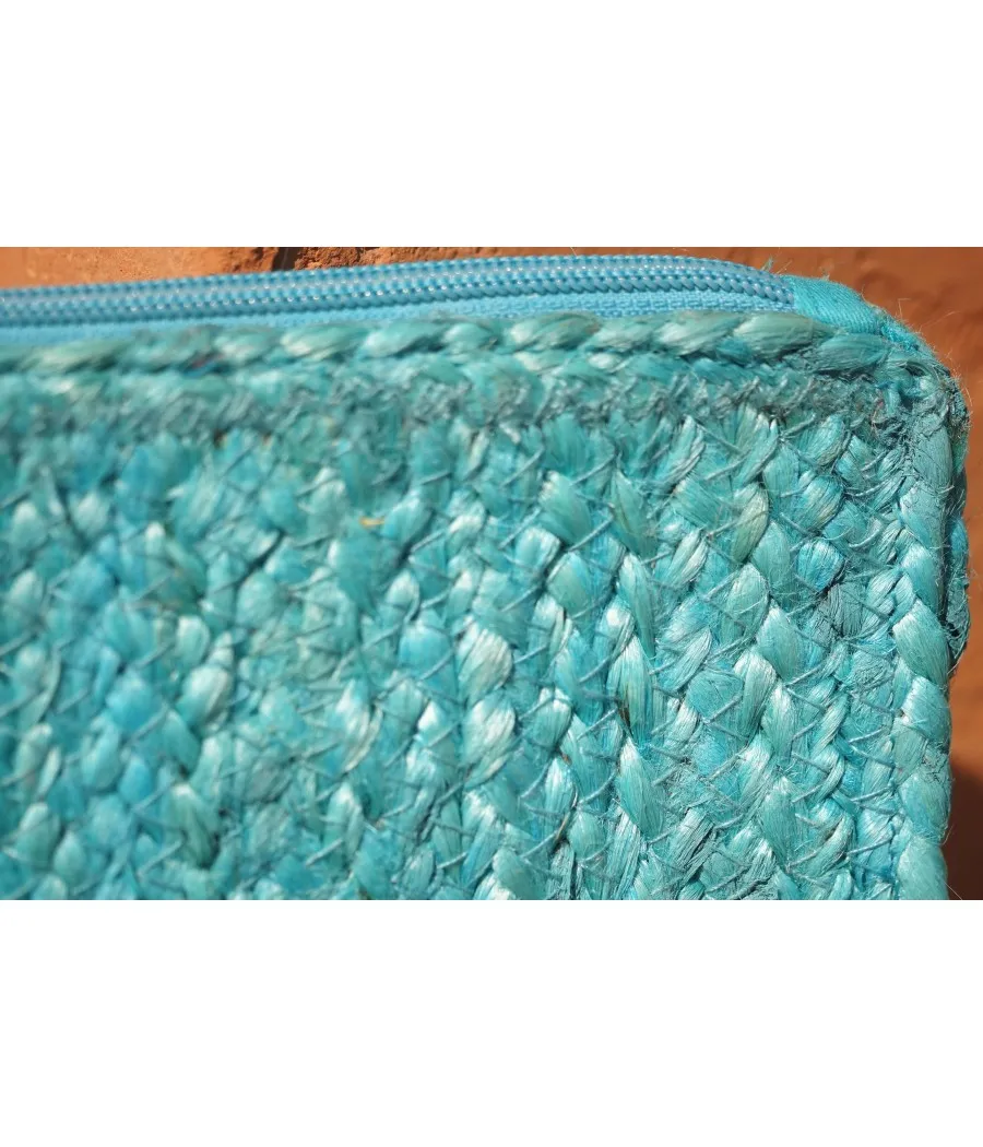 SANTAIA POCHETTE TRESSES DE JUTE TURQUOISE LANIERE PERLES BOHÊME CHIC