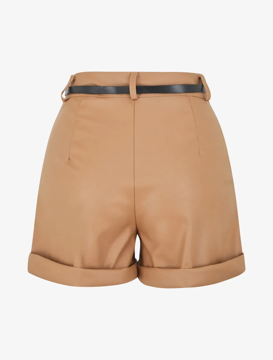 Short en simili à revers - Camel