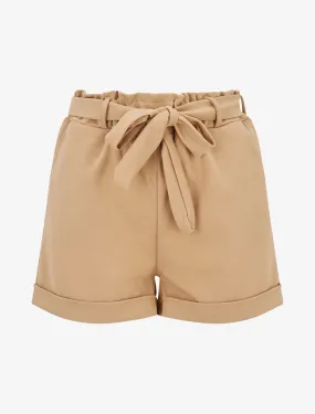 Short uni élastiqué à revers - Camel