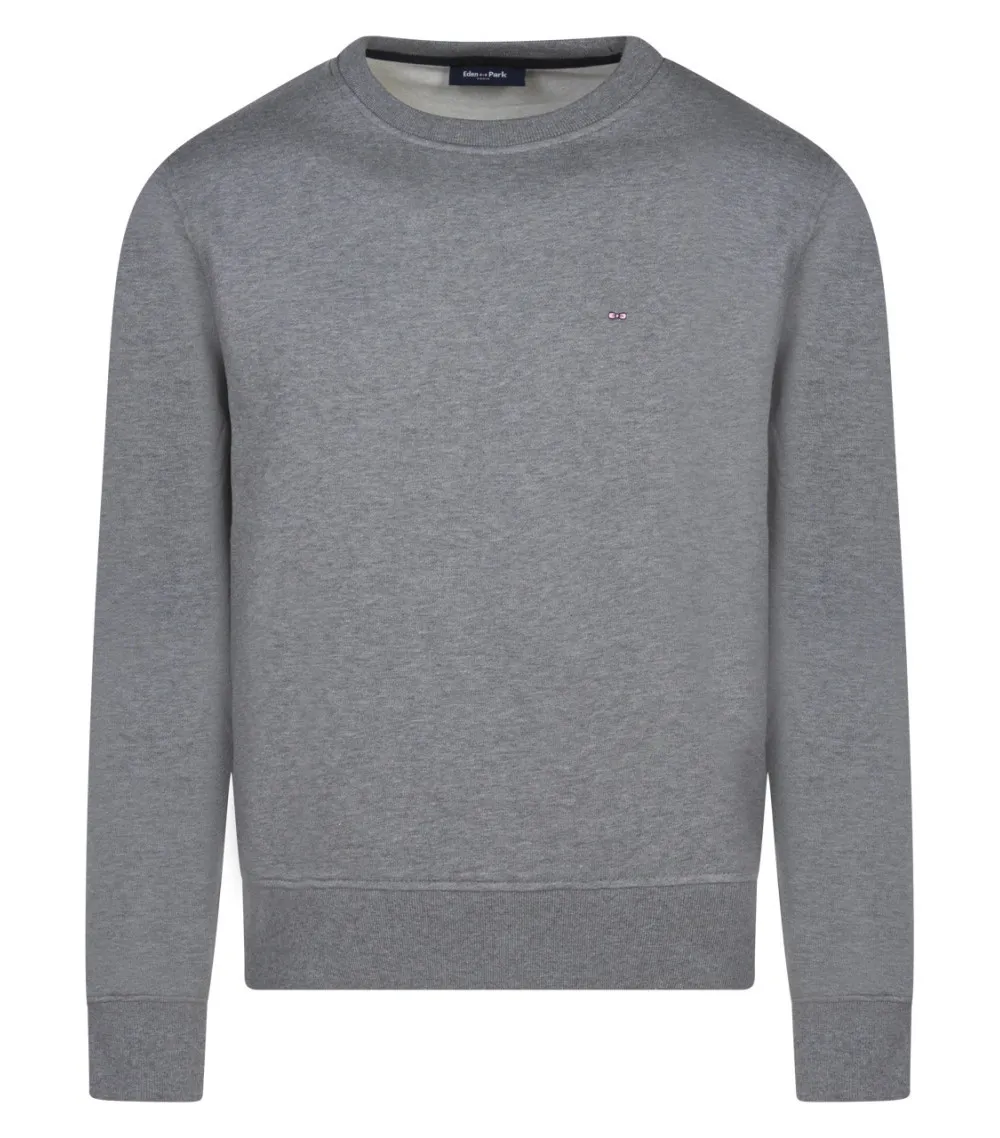 Sweat Eden Park coton avec manches longues et col rond gris