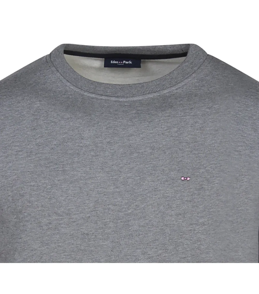 Sweat Eden Park coton avec manches longues et col rond gris