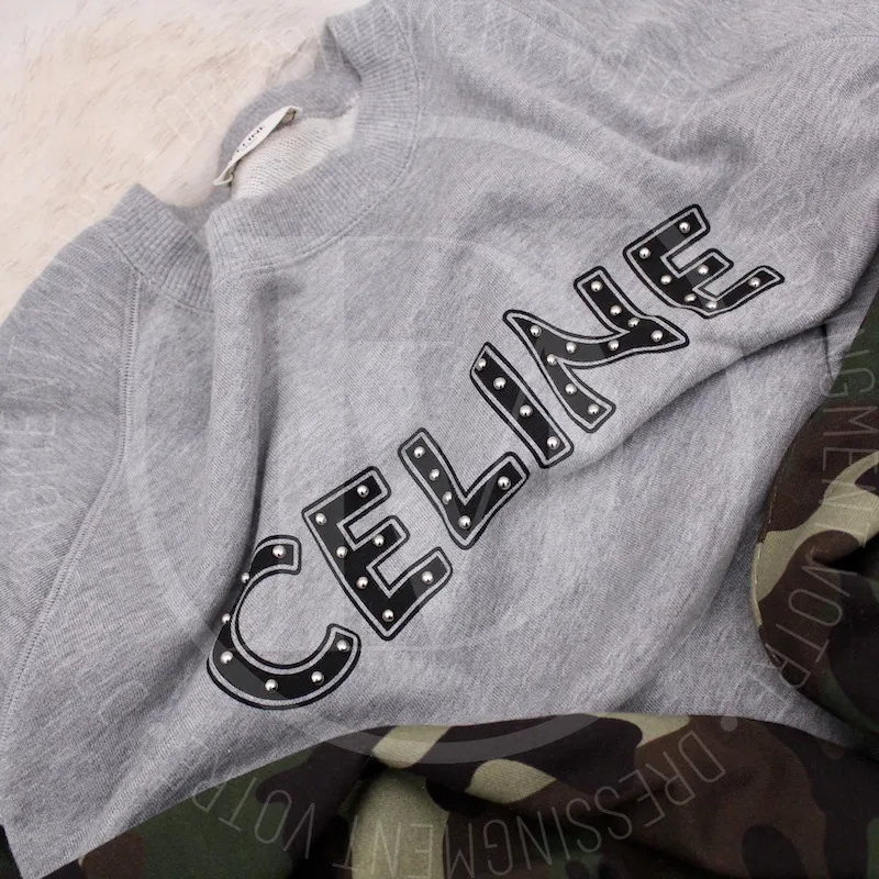 Sweat studs en coton gris et manches camouflage t.L – Céline