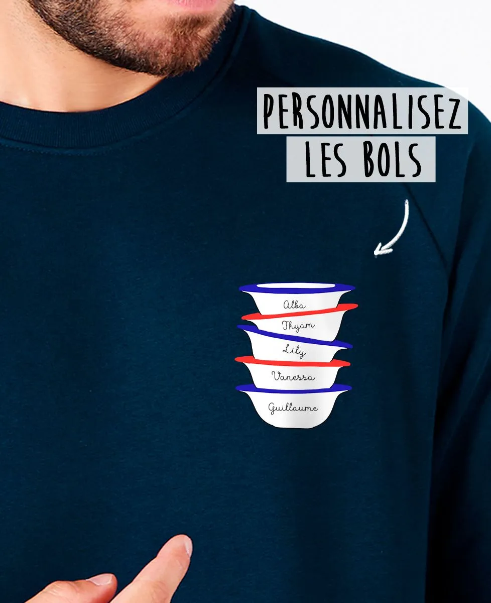 Sweatshirt homme Bols et prénom imprimé personnalisé