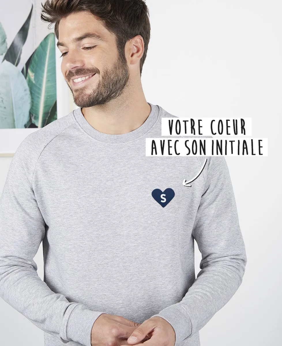 Sweatshirt homme Initiale dans un coeur brodé personnalisé