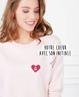 Sweatshirt homme Initiale dans un coeur brodé personnalisé