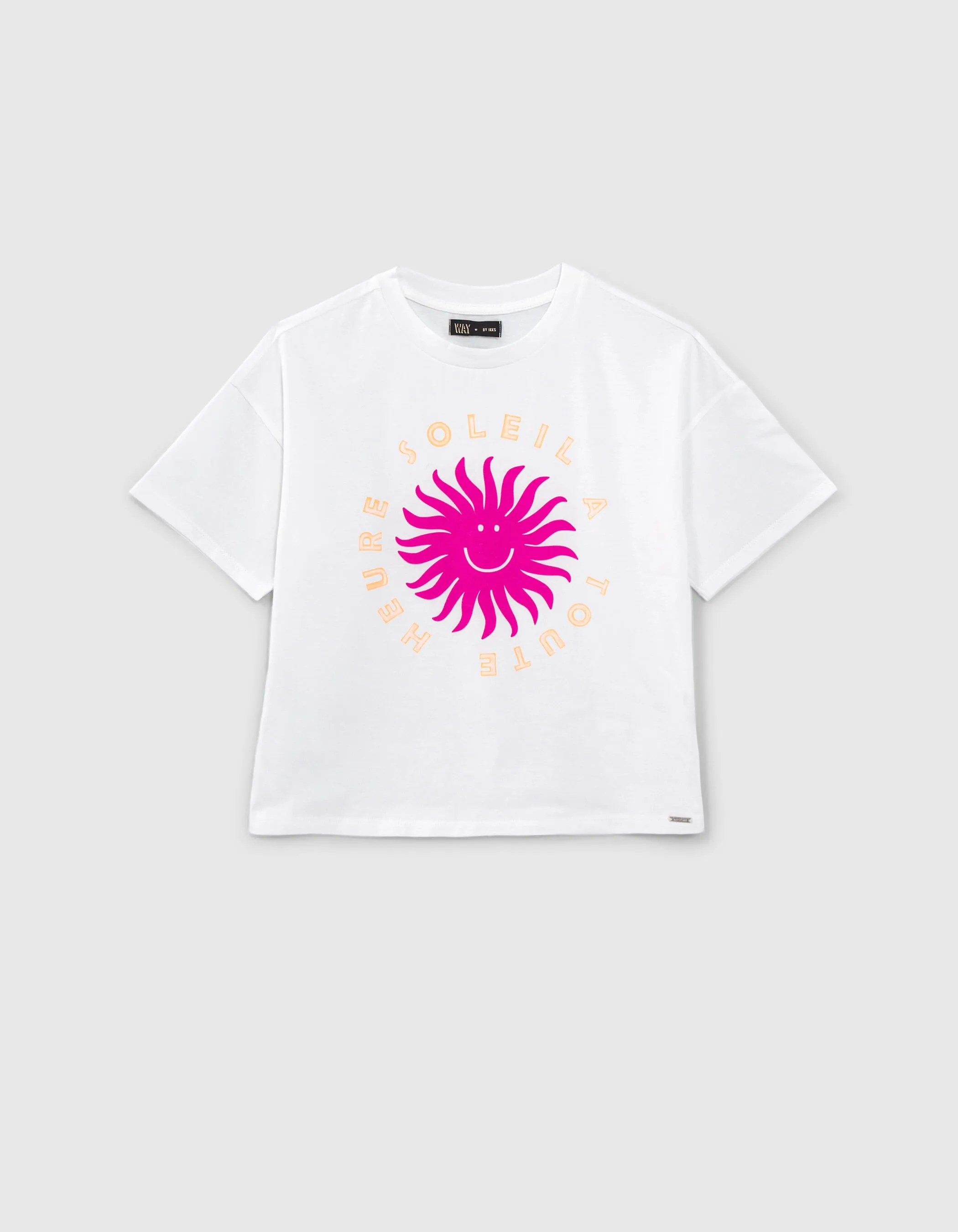 T-shirt blanc cassé visuel soleil rose fille