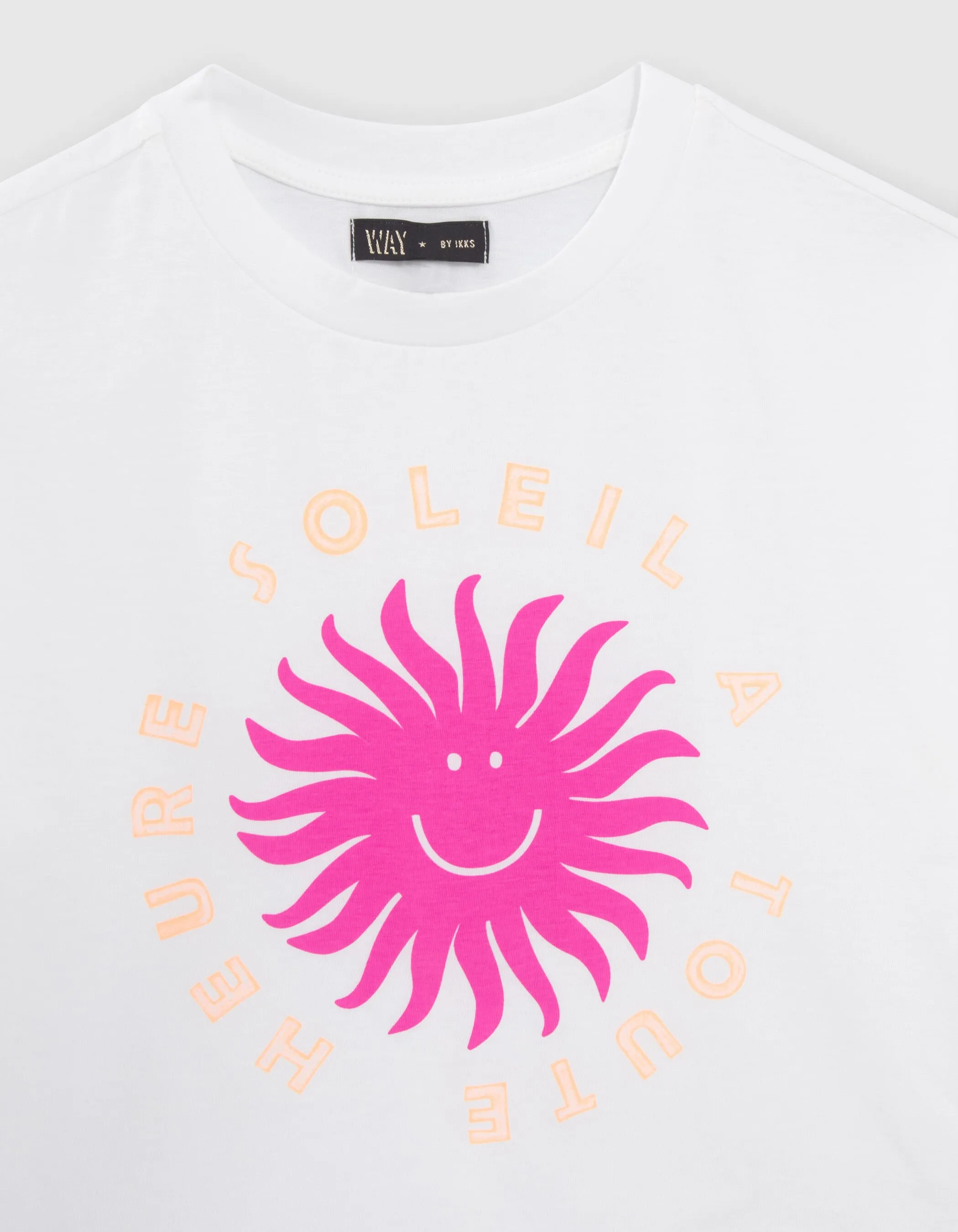 T-shirt blanc cassé visuel soleil rose fille