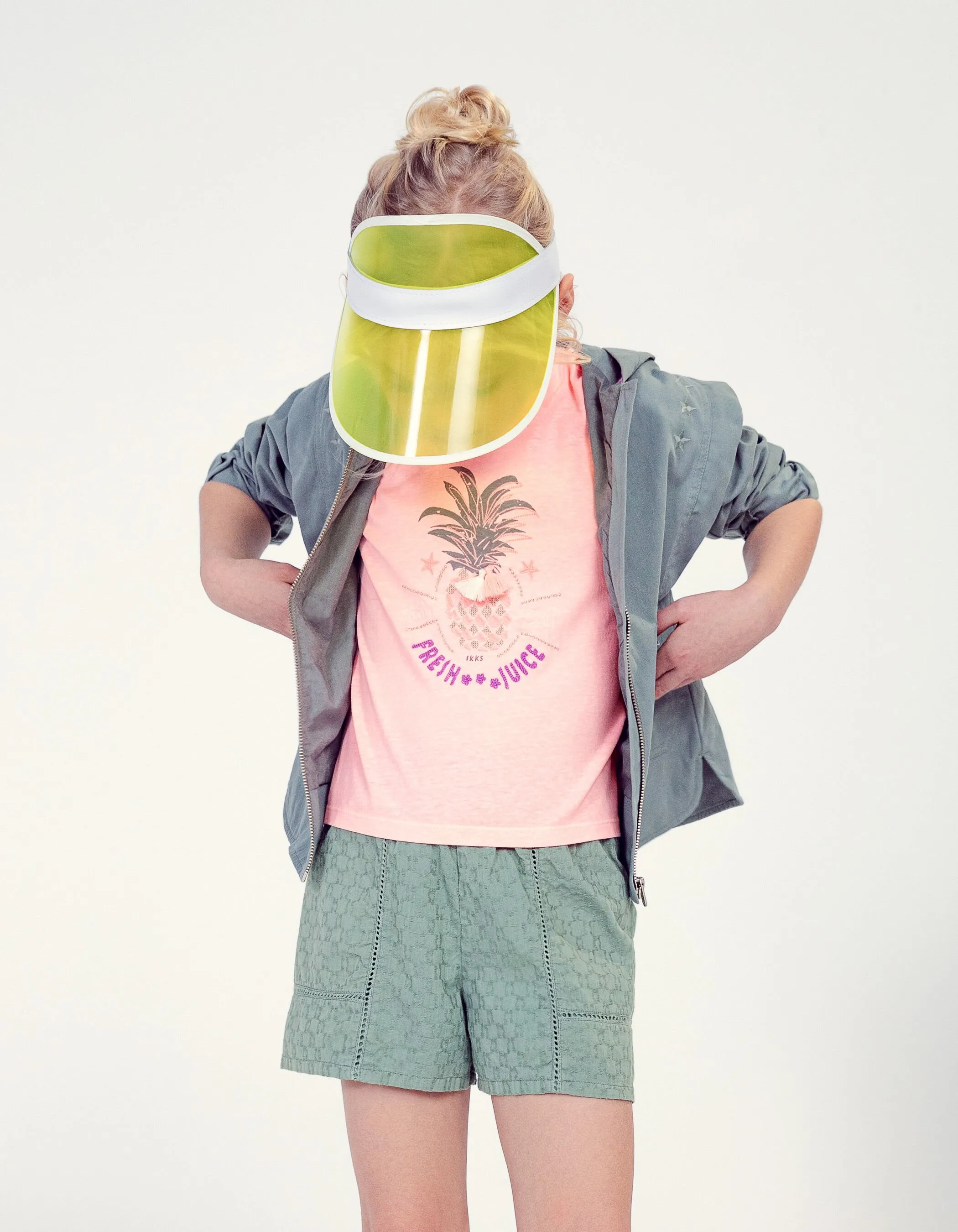 T-shirt rose fluo visuel ananas brodé fille