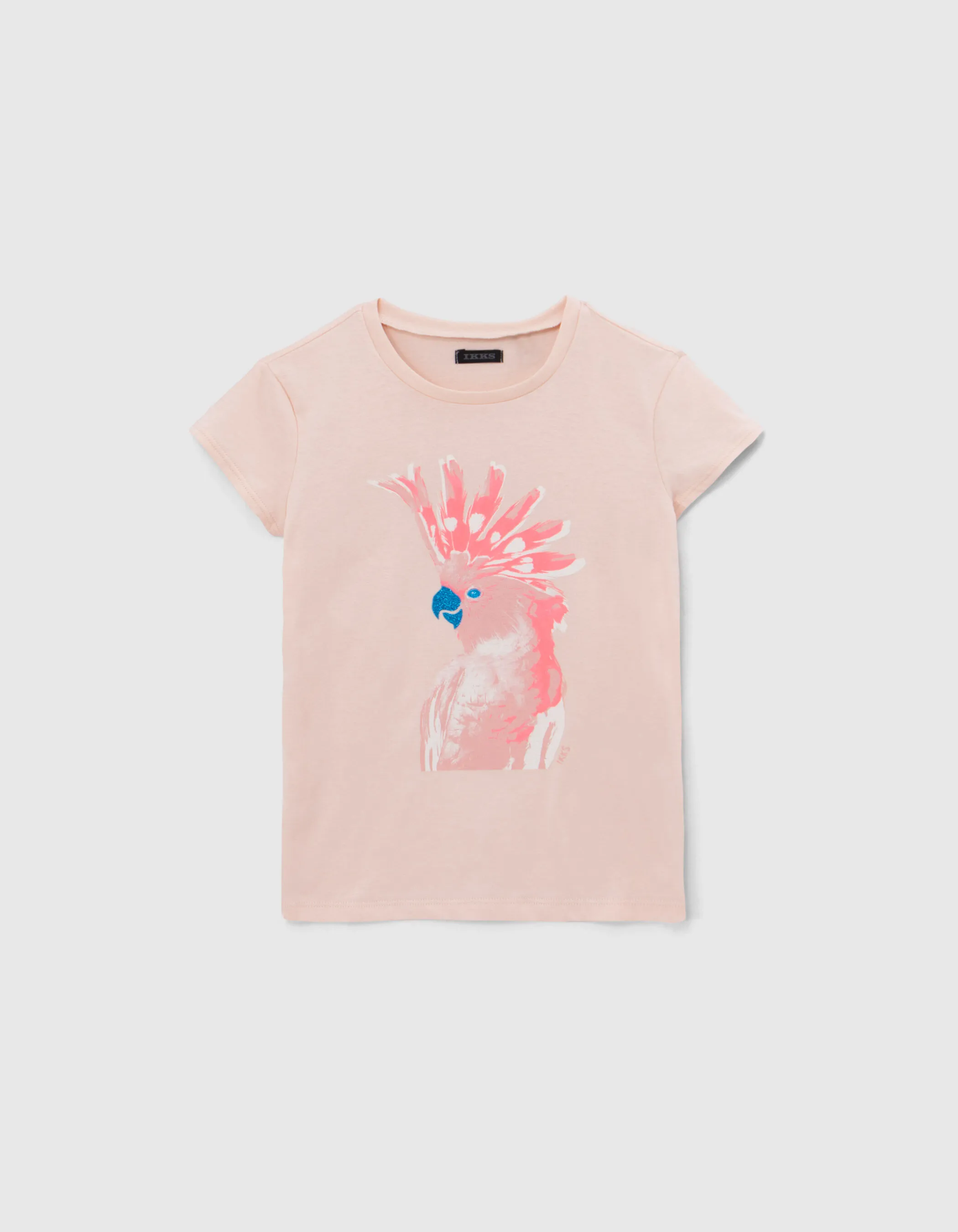 T-shirt rose visuel perroquet paillettes bleues fille