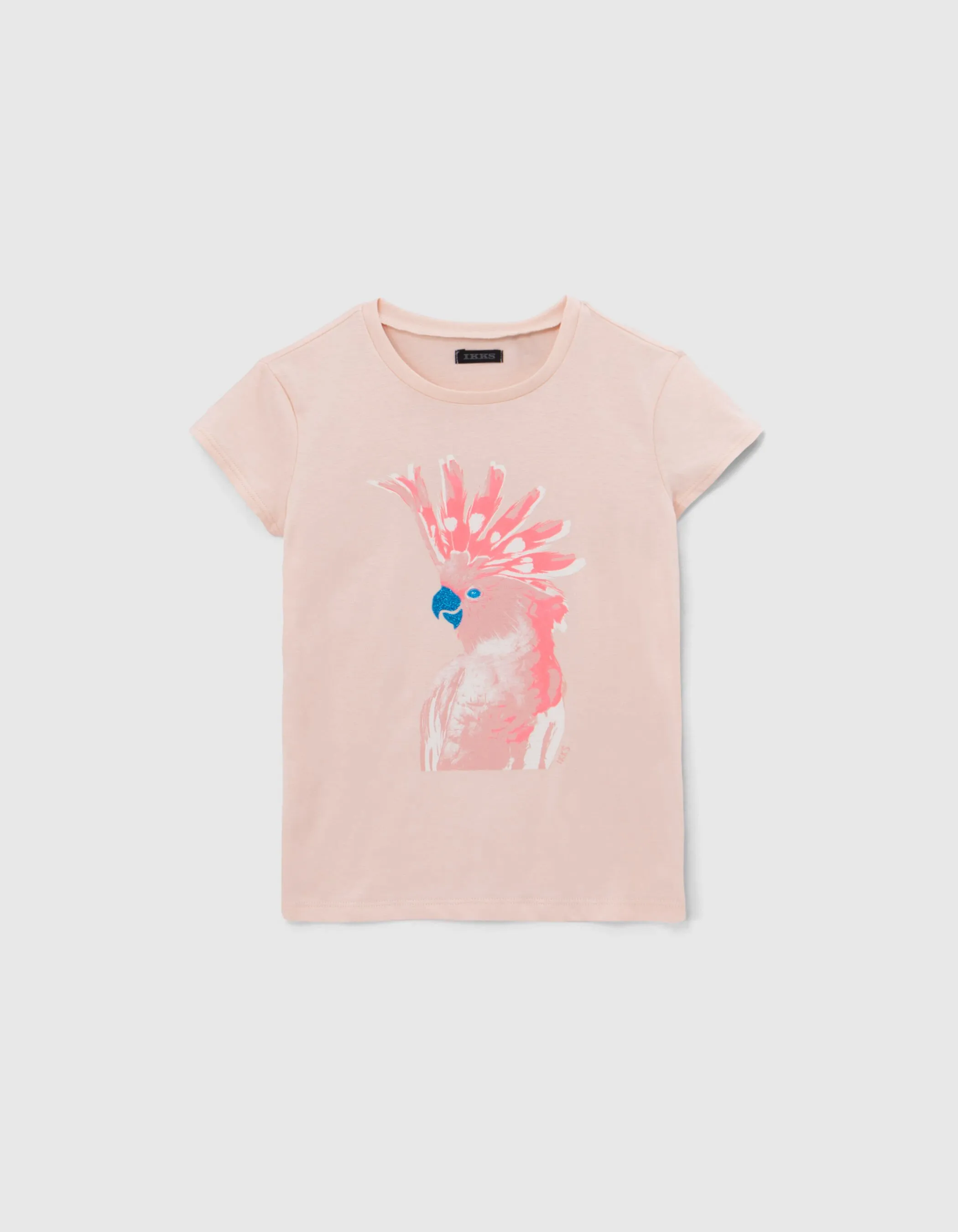 T-shirt rose visuel perroquet paillettes bleues fille