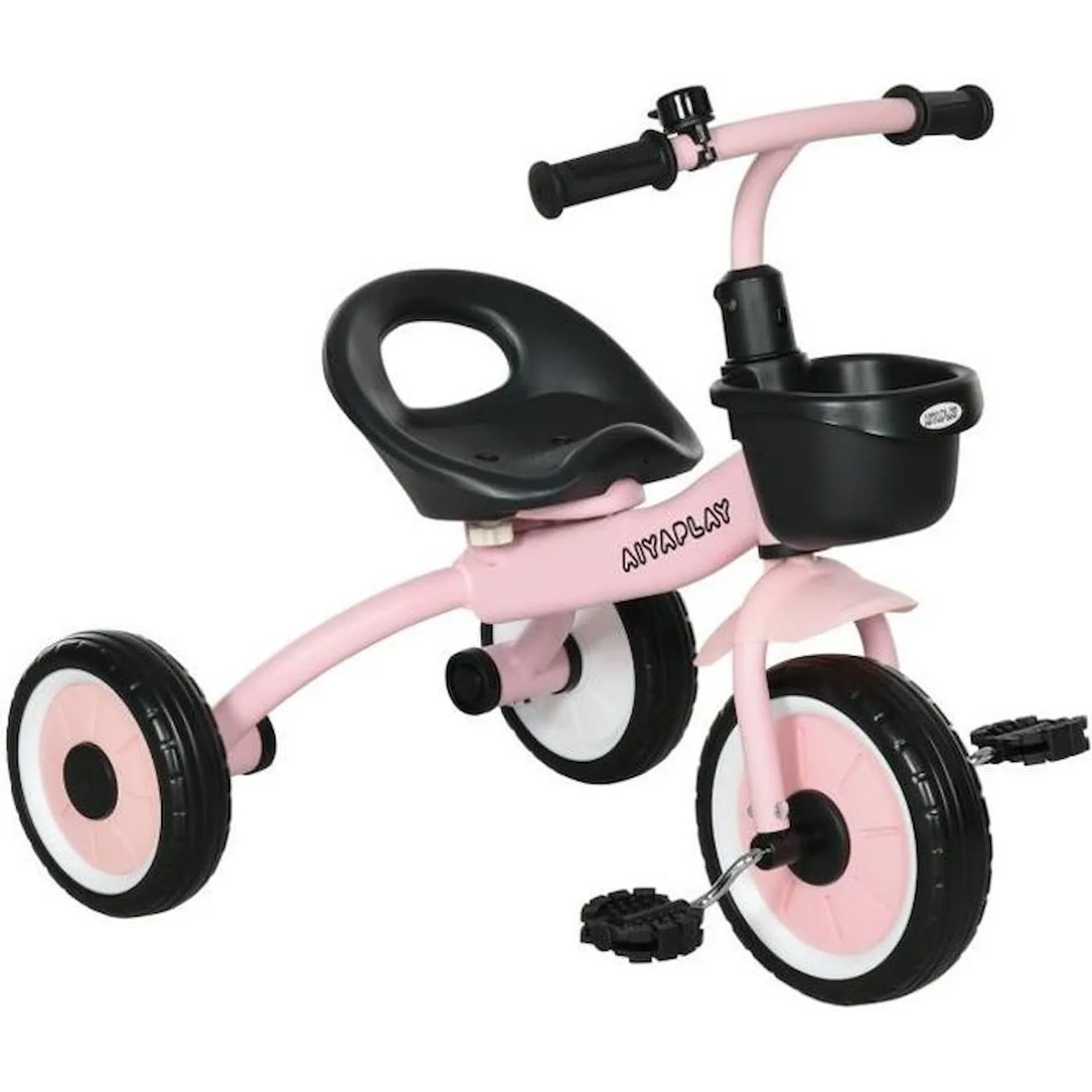 Tricycle enfant AIYAPLAY - Siège réglable avec dossier - Pédales antidérapantes - Panier avant - Rose blanc - Aiyaplay