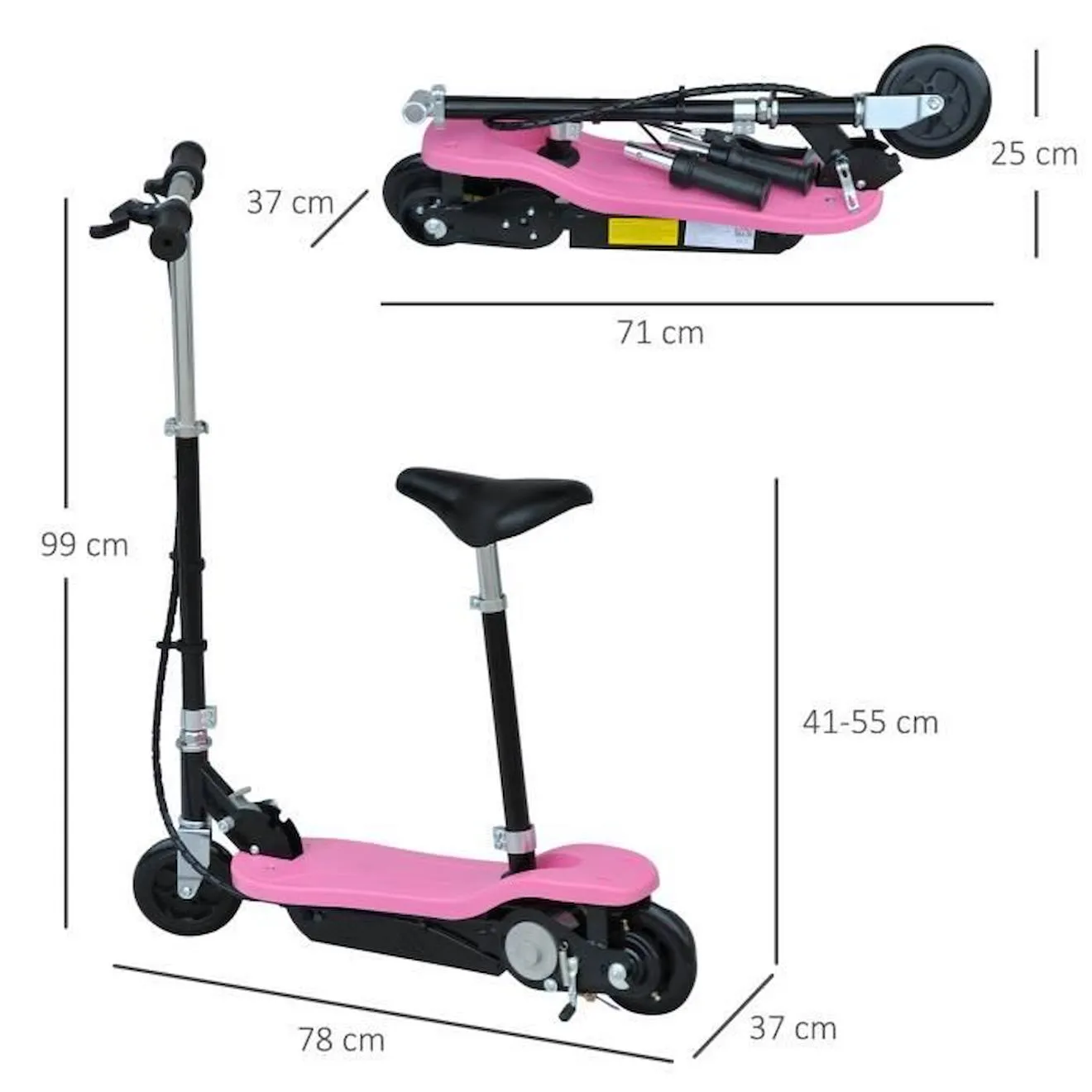 Trottinette électrique 120 W pliable pour enfants à partir de 7 ans hauteur de guidon et selle réglable 10 Km/h max. rose noir r