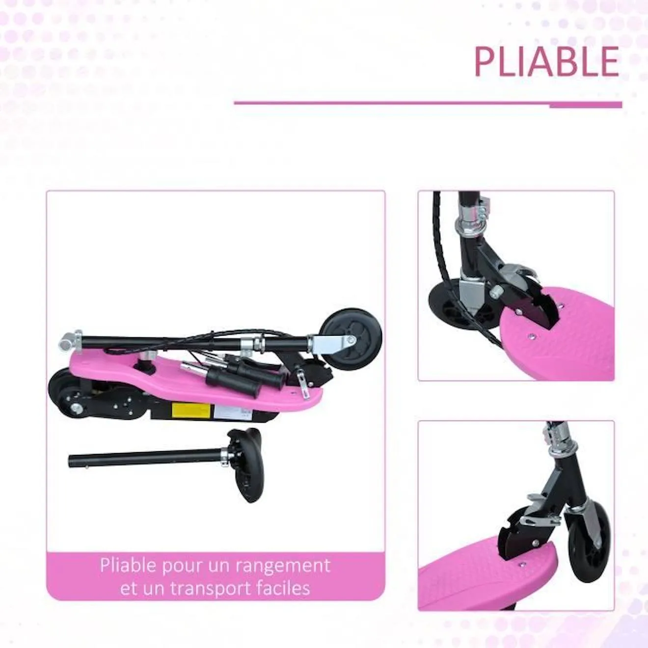 Trottinette électrique 120 W pliable pour enfants à partir de 7 ans hauteur de guidon et selle réglable 10 Km/h max. rose noir r