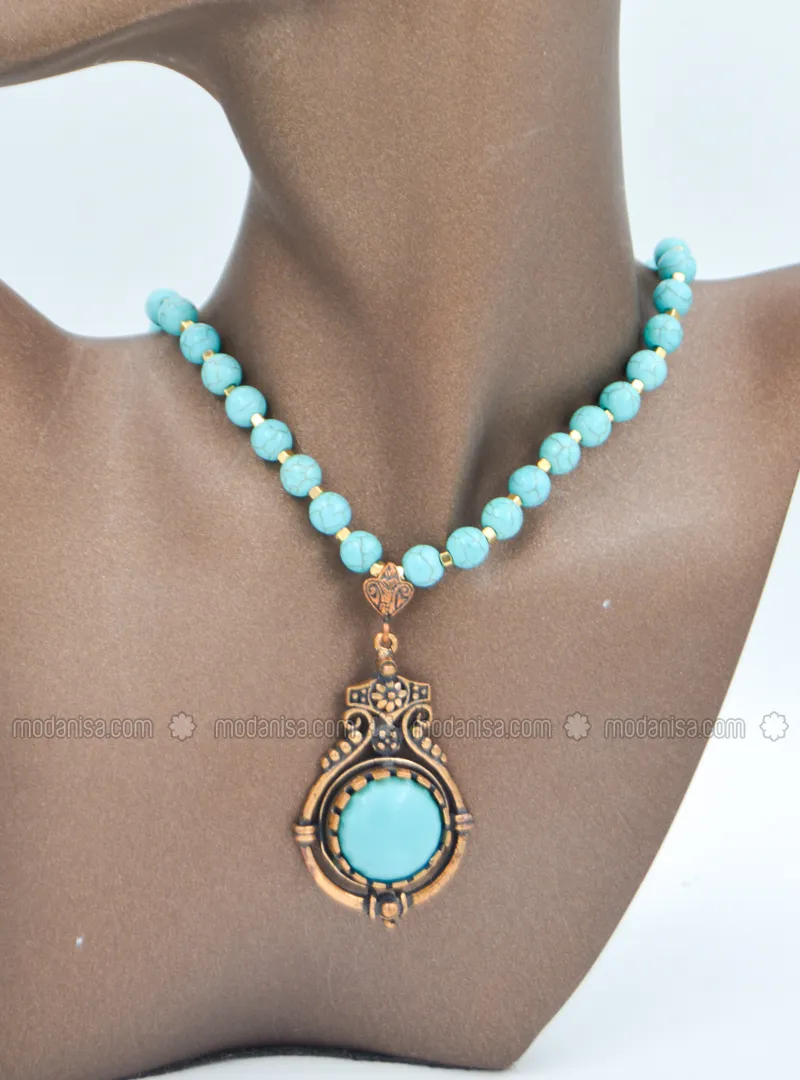 Turquoise And Hematite Stone Evil Eye Healing Necklace Turquoise