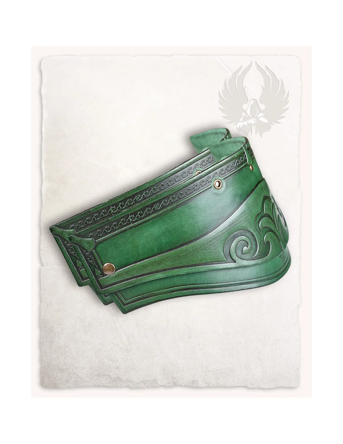 Épaulettes médiévales modèle Artemis, cuir vert (2ème édition) ⚔️ Boutique Épées